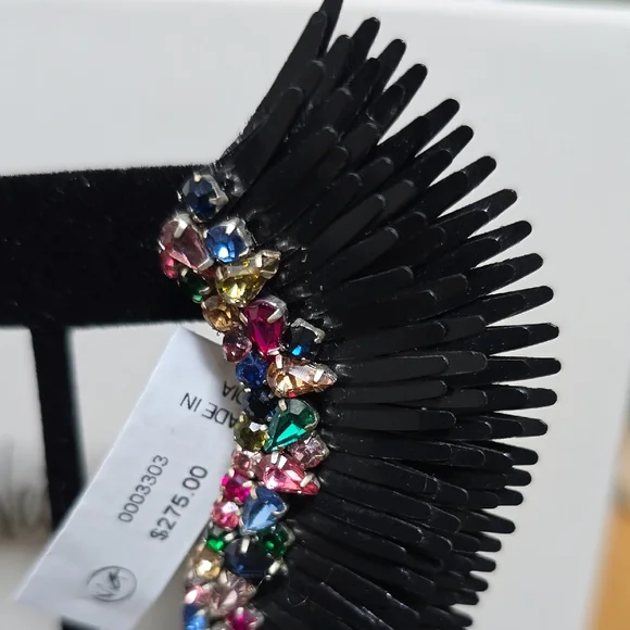 Black Wing Earrings with Multicolored Gems - Picture 2 of 8